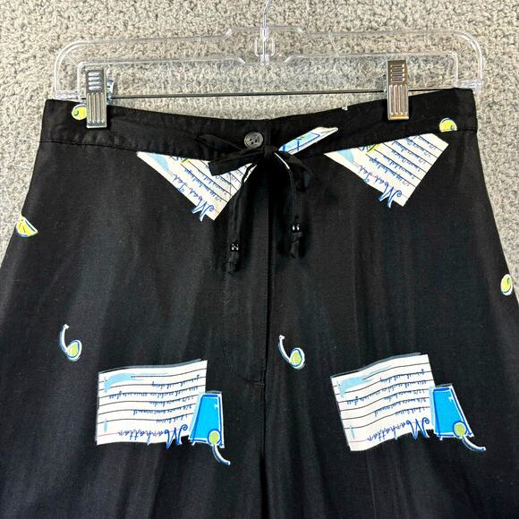 90s Novelty Pant Medium Artsy Ecclectic Retro AOP Wide Leg Crop Holly Lane VTG - Picture 2 of 15